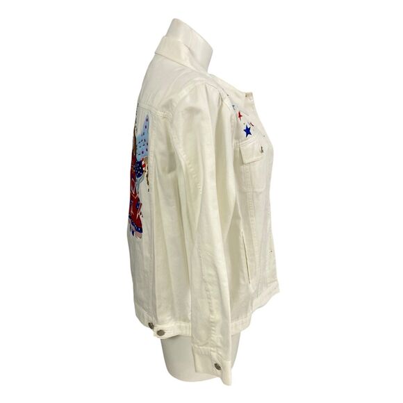 Quacker Factory Jacket Womens Sz Large Patriotic Angel Folk Art Americana Cotton - Picture 6 of 13